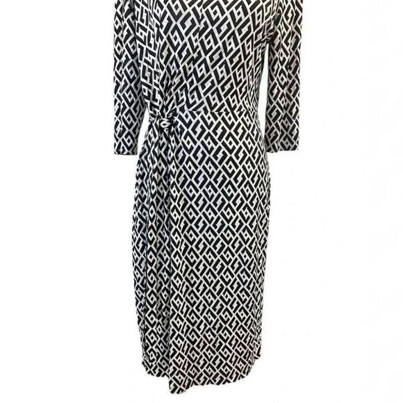DVF New Julian Silk Jersey Wrap Dress Black White Chain Link Print | Large - Picture 4 of 14